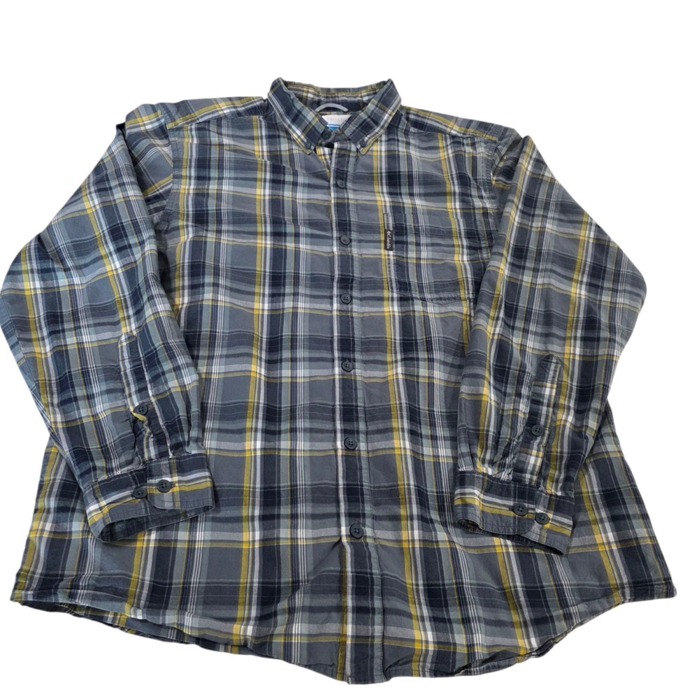 Columbia Button Up Shirt Mens L Blue Long Sleeve Plaid Western Button Down Tee